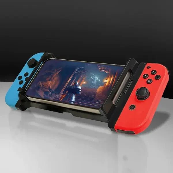 Mandotos International SwitchCon Mobile Gaming Mount attached to a gaming console for handheld gaming setup.