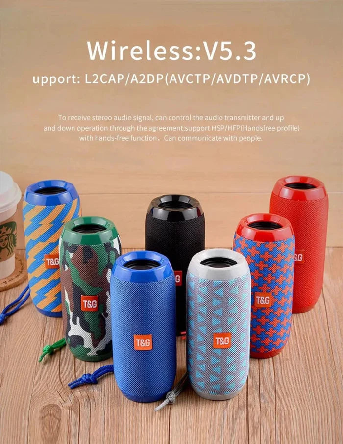 Mandotos TG117 Bluetooth portable waterproof TWS outdoor speaker with rugged design and built-in controls.