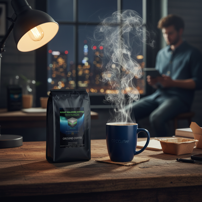 Gun Powder Grinds Night Walkers with steaming mug