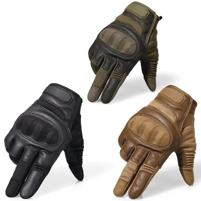 Mandotos touchscreen leather motorcycle gloves with reinforced palms and adjustable wrist straps, designed for rider comfort and control.