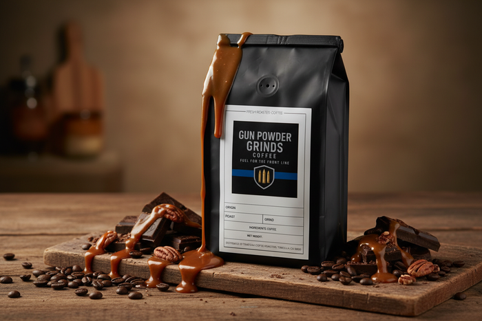 Gun Powder Grinds Turtle with chocolate, caramel, and pecans