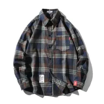 Mandotos unisex checkered long sleeve shirt featuring a classic pattern, button-up front, and collar in casual style.