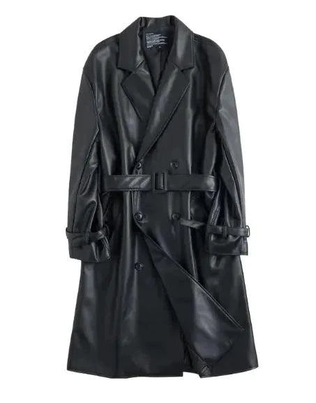 Mandotos Urban Edge men's faux leather jacket showing a sleek black jacket with a modern design and zippered pockets.