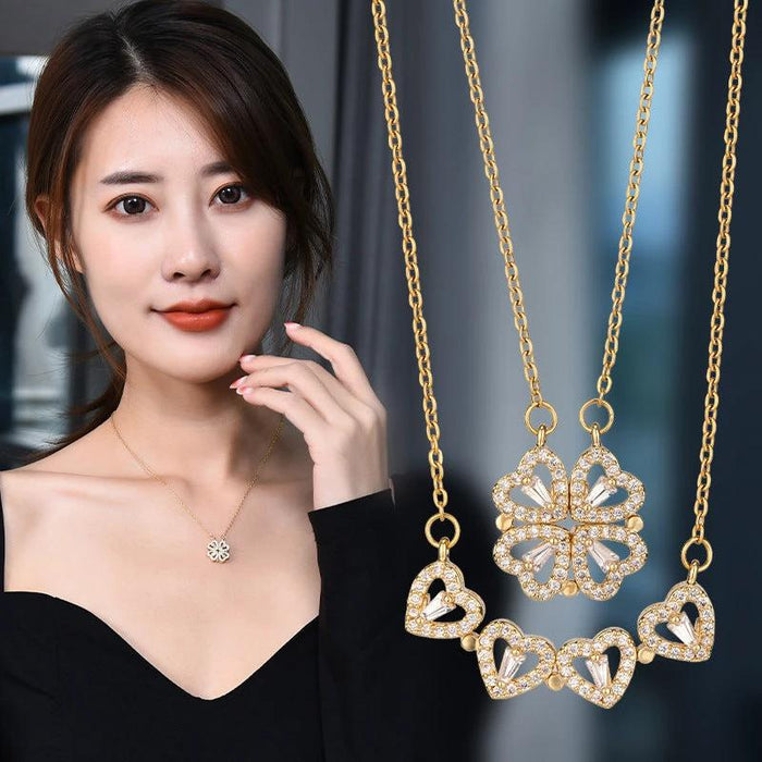 Mandotos four-leaf clover necklace made of titanium steel with a light, luxury finish and non-fading design.