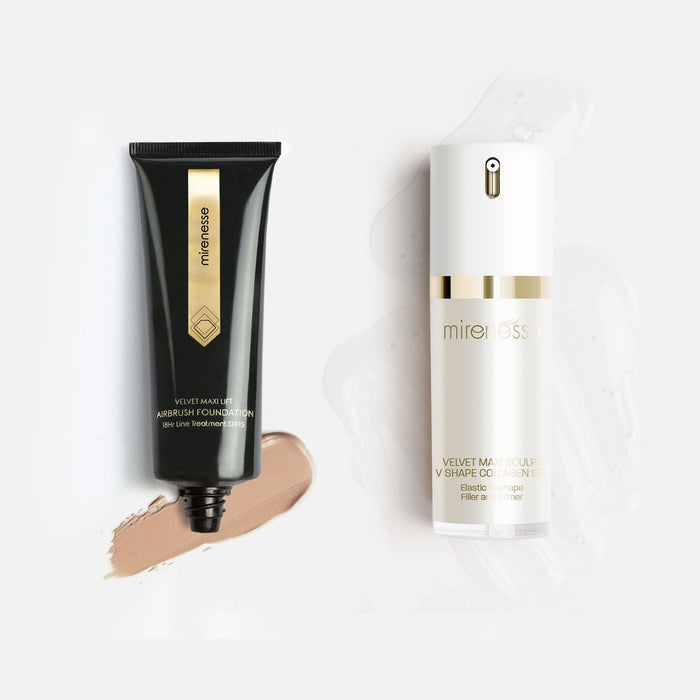 MIRENESSE PACK FOUNDATION 0.202kg / 7.12oz / 25. Bronze Velvet Maxi Lift Airbrush Foundation + Maxisculpt Collagen Primer  Filler
