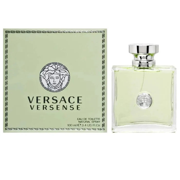 Mandotos International Versace Versense Eau de Toilette for Women, elegant perfume bottle on a neutral background