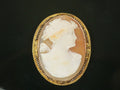 Vintage 10k Gold Shell Cameo Pendant Pin: Goddess Psyche Butterfly, Art Deco Filigree