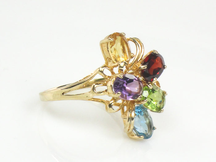 Vintage 10k Multi Color Gemstone Ring with Natural Garnet Peridot Topaz Amethyst and Citrine Size 9.5