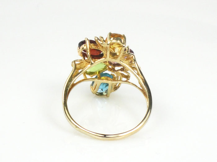 Vintage 10k Multi Color Gemstone Ring with Natural Garnet Peridot Topaz Amethyst and Citrine Size 9.5