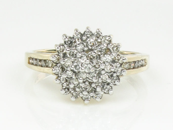 Vintage 10k Two Tone Gold Natural Diamond Round Cluster Ring, Engagement Ring, Size 6.75