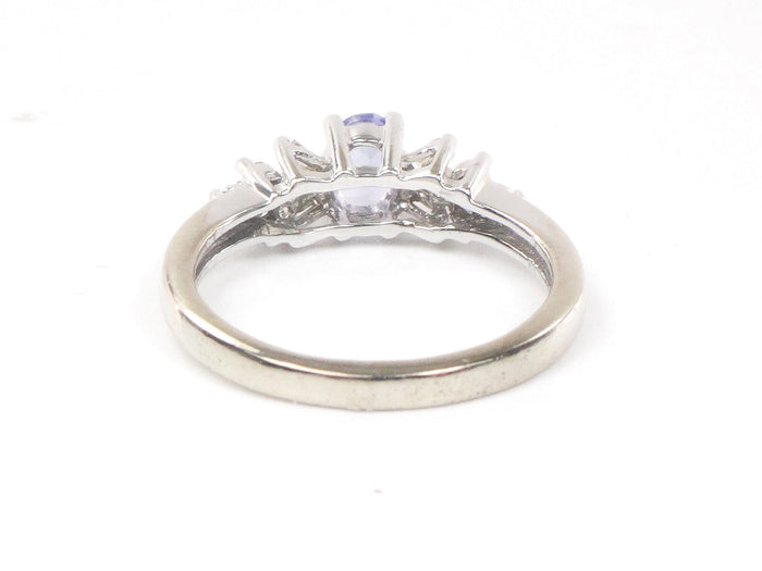 Vintage 10k White Gold Tanzanite and Natural Diamond Ring, Purple Stone Ring