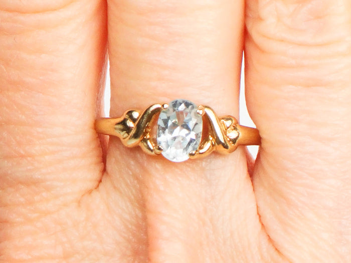 Vintage 10k Yellow Gold Blue Topaz Ring, December Birthstone Ring, Size 6.75
