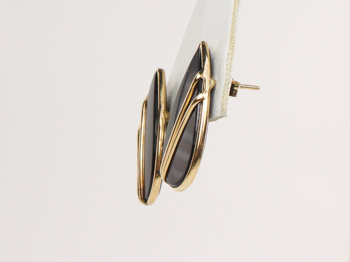 Vintage 14k Yellow Gold Black Onyx Teardrop Shaped Stud Earrings with Post Backs