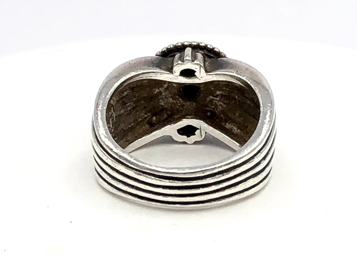 Vintage Boho Sterling Silver and Gold Black Onyx Ring - SDG Ring - Size 8