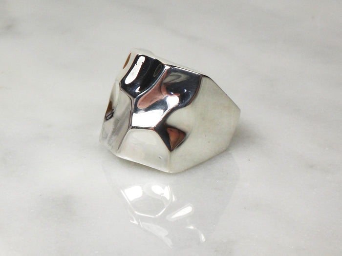 Vintage Hammered Sterling Silver Ring - Wide Band Statement Ring Size 6