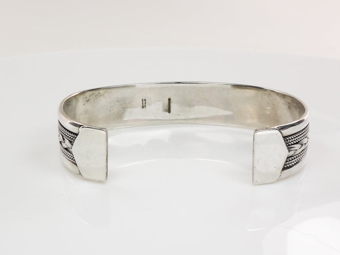 Vintage Large Sterling Silver Weave Design Cuff Bracelet Marked Woods for a Man or Woman