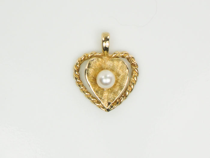 Vintage Small 14k Yellow Gold Cultured Pearl Heart Pendant