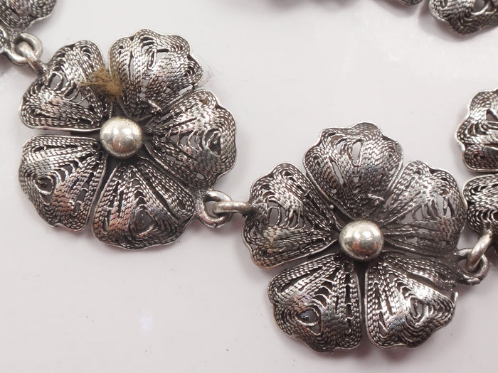 Vintage Sterling Silver Flower Necklace 19.5"