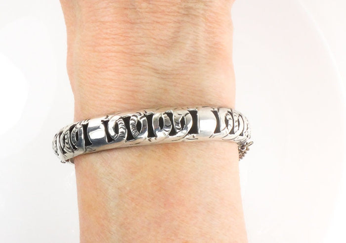 Vintage Sterling Silver Shadow Box Bangle Bracelet - Taxco Mexico