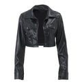 Mandotos International Vogue PU cropped jacket in black, featuring a stylish tailored fit and sleek design.
