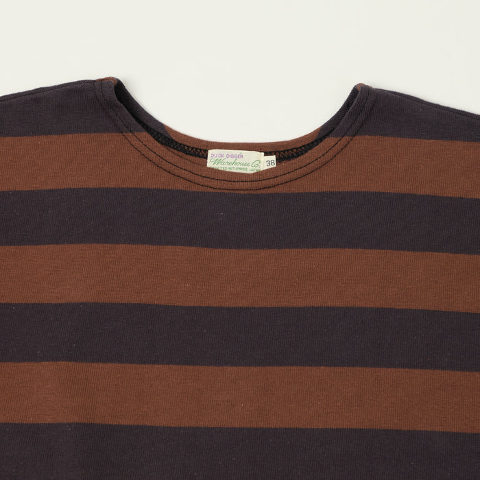 Warehouse 4050 Duck Digger Border Stripe T-Shirt - Black/Brown