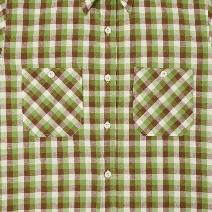 Warehouse & Co 3056 Duck Digger Short Sleeve Check Shirt - Brown/Green