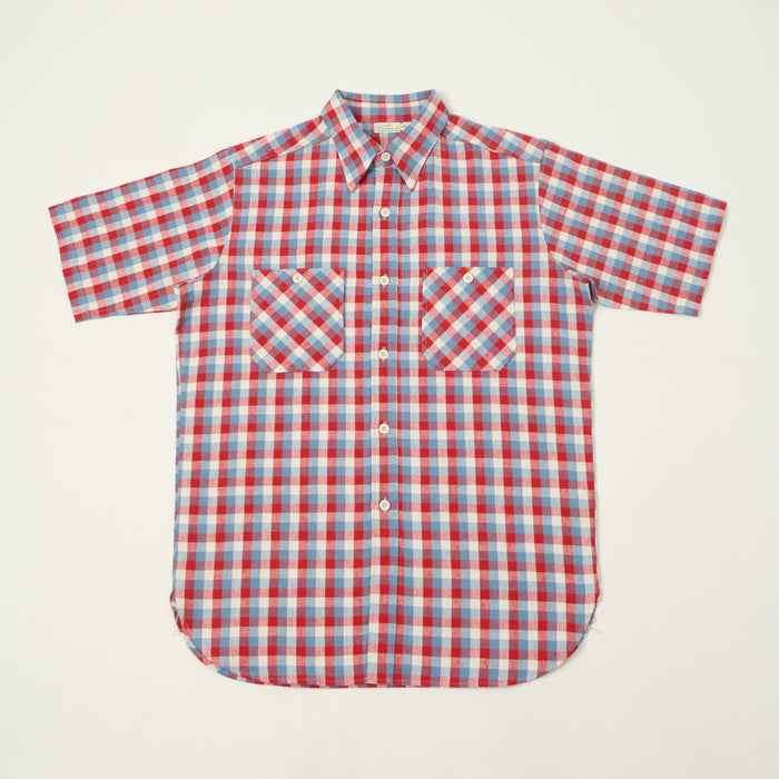 Warehouse & Co 3056 Duck Digger Short Sleeve Check Shirt - Red/Sax