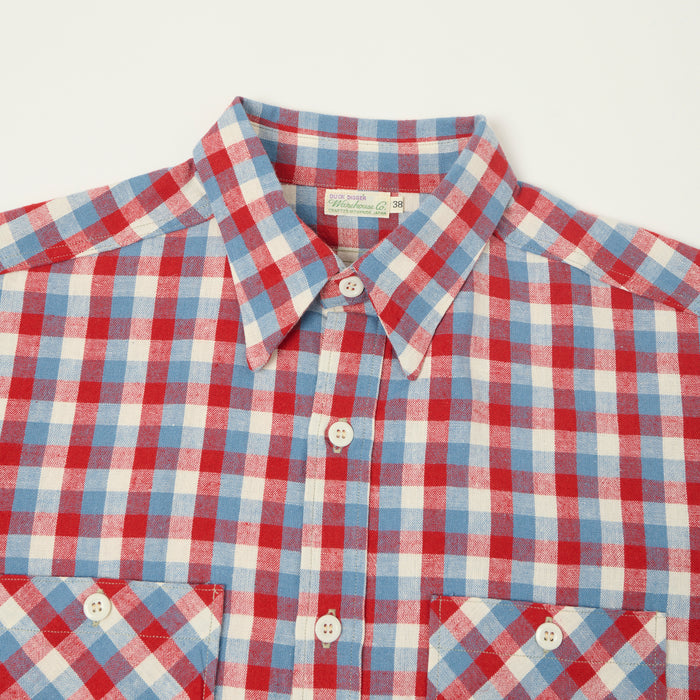 Warehouse & Co 3056 Duck Digger Short Sleeve Check Shirt - Red/Sax