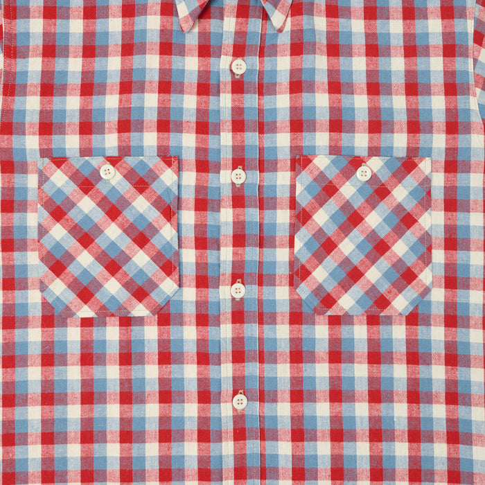 Warehouse & Co 3056 Duck Digger Short Sleeve Check Shirt - Red/Sax
