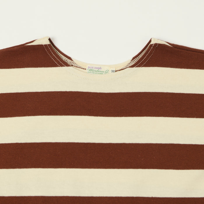 Warehouse & Co 4051 Duck Digger 3/4 Sleeve Border T-Shirt - Brown/Natural