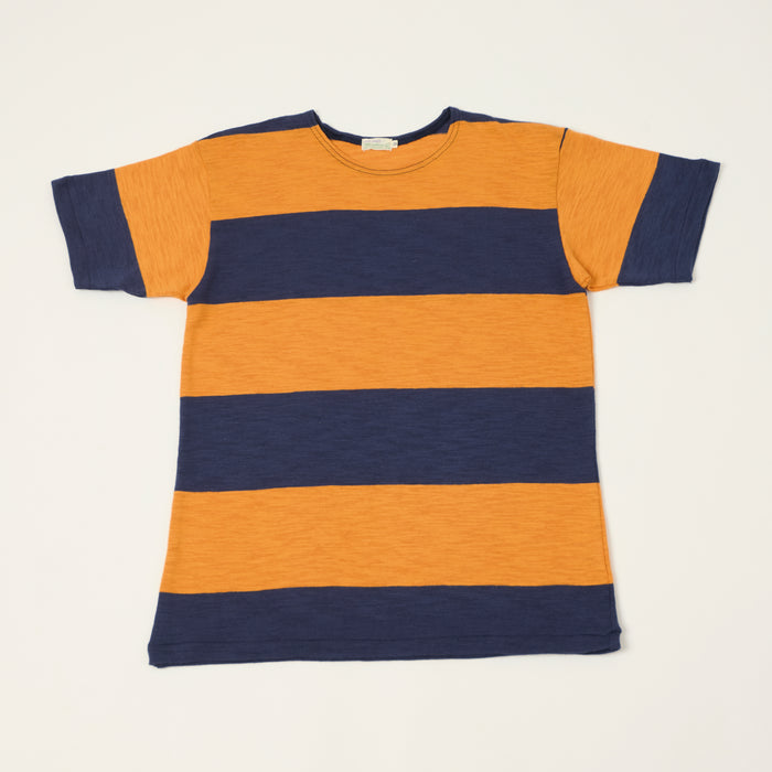 Warehouse & Co 4109 Duck Digger Slub Border T-Shirt - Navy/Orange