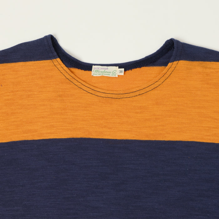 Warehouse & Co 4110 Duck Digger Long Sleeve Slub Border T-Shirt - Navy/Orange