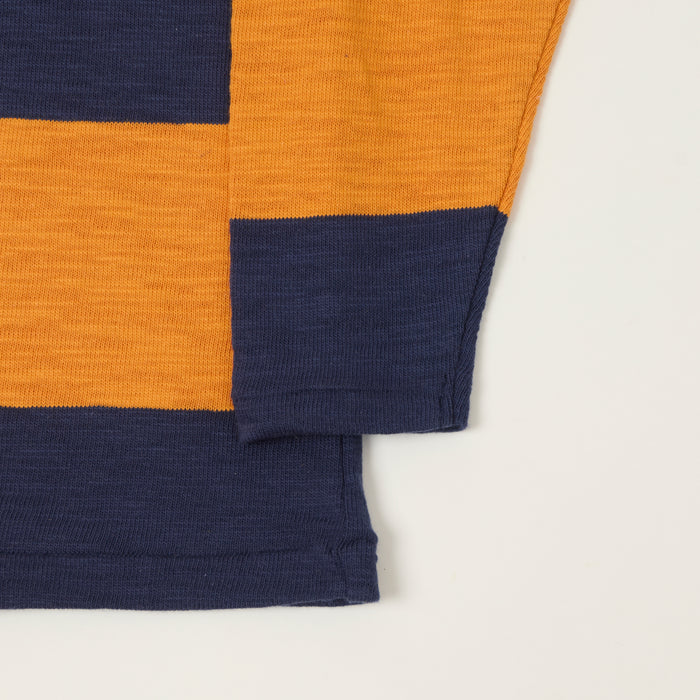 Warehouse & Co 4110 Duck Digger Long Sleeve Slub Border T-Shirt - Navy/Orange