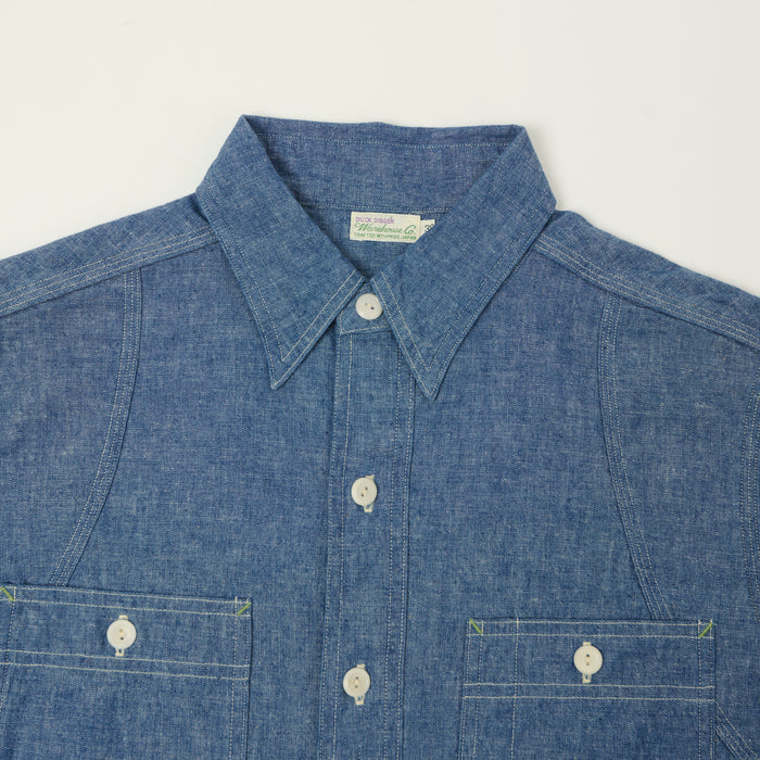Warehouse & Co 'Duck Digger' 3064 Ventilation Triple Stitch Chambray Shirt - Sax