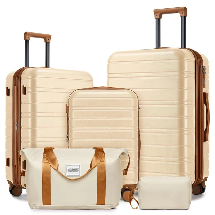 Water-resistant travel luggage set with TSA lock and gym bags by MANDOTOS INTERNATIONAL, showing multiple suitcases and gym bags.