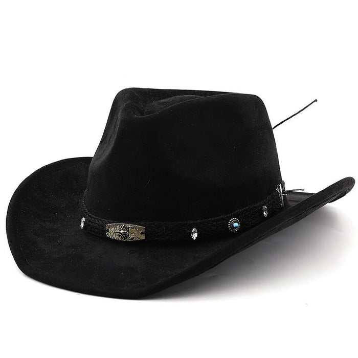 Unisex western cowboy hat with ethnic style, made by FitiqueFit, featuring a classic brim and traditional design, suitable for fashion.