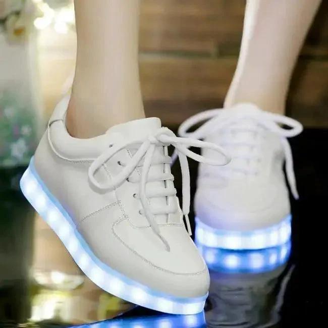 White Light Up Shoes by MANDOTOS featuring illuminated soles and stylish design for kids' casual wear.