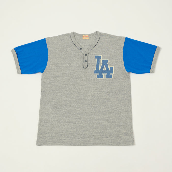 Whitesville 'Los Angeles' Baseball Henley T-Shirt - Heather Grey