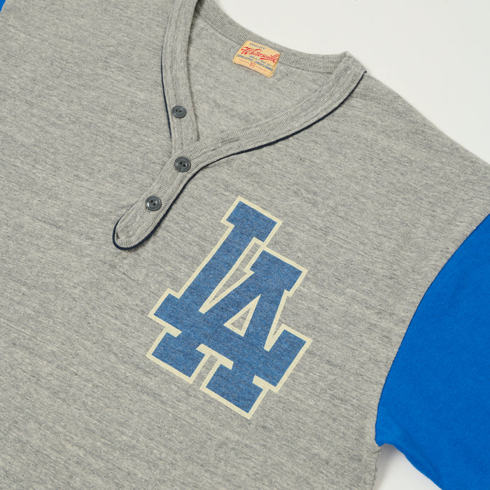 Whitesville 'Los Angeles' Baseball Henley T-Shirt - Heather Grey