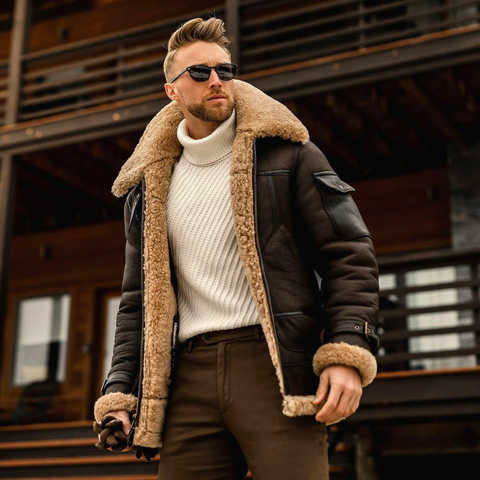 Mandotos men's winter military fleece jacket with fur collar, tactical design, warm coat suitable for cold weather and outdoor activities.