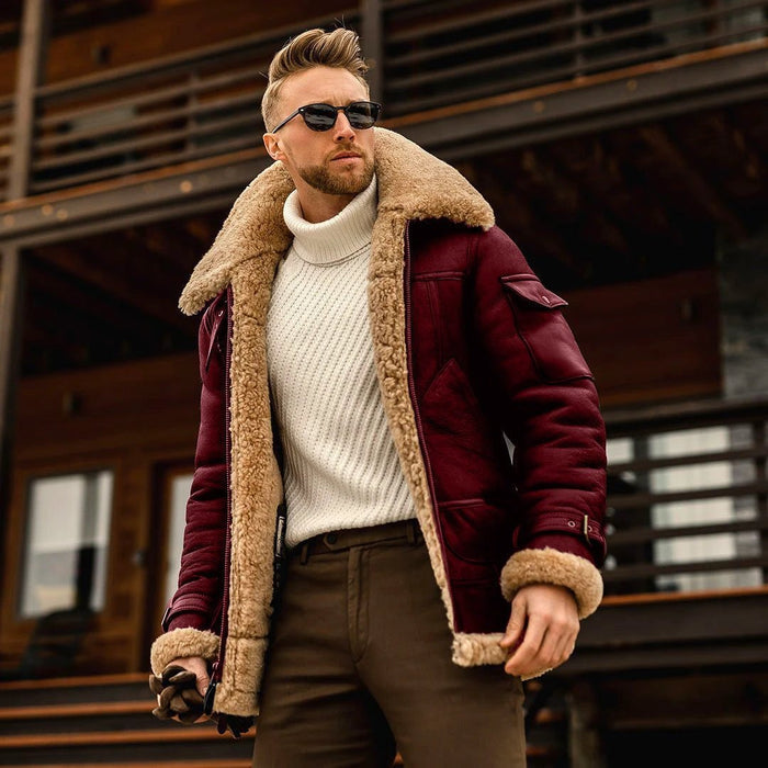 Mandotos men's winter military fleece jacket with fur collar, tactical coat, warm and durable for cold weather outdoor wear.