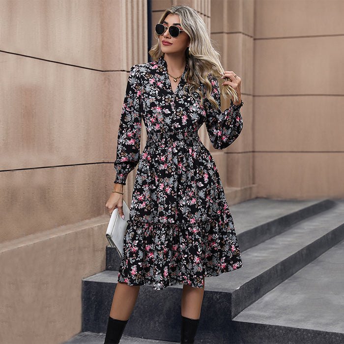 Women's Fashion Casual Long Sleeve Floral Dress
