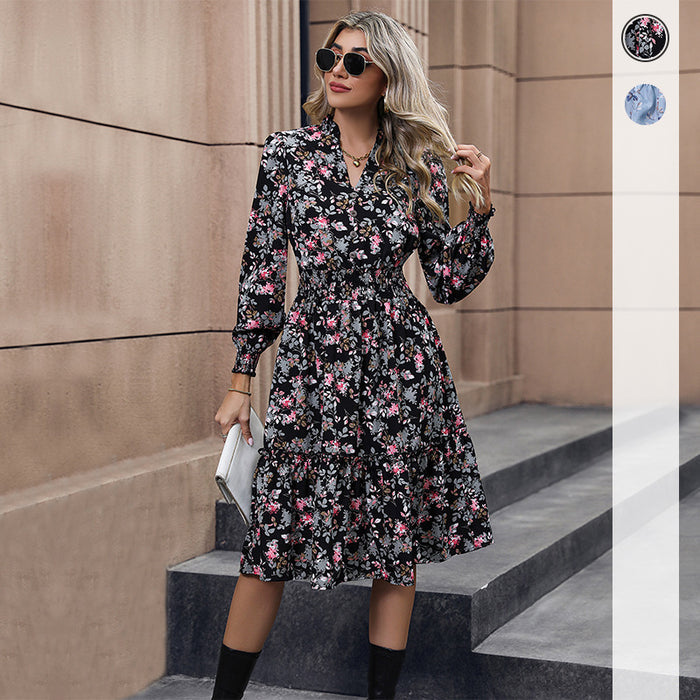 Women's Fashion Casual Long Sleeve Floral Dress