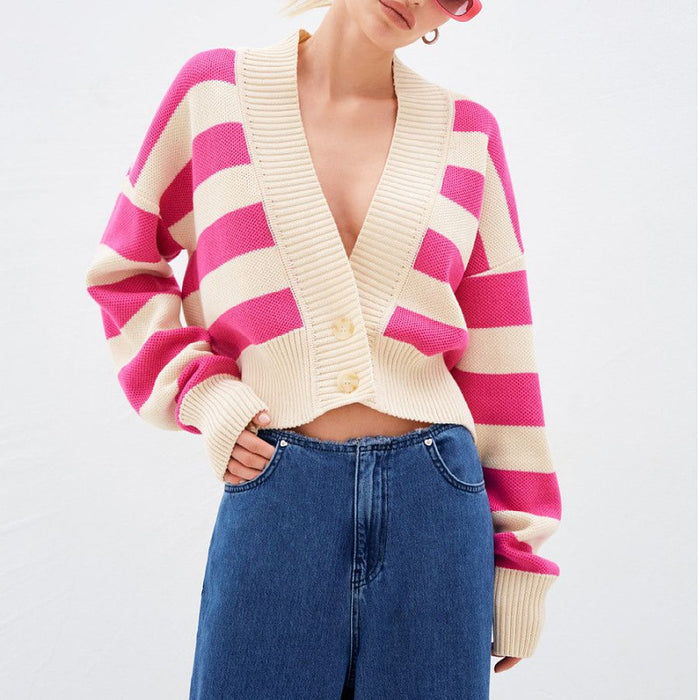 Women's Fashion Color Clash Loose Knit Cardigan
