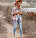 Women's Fashion Mid-length Large Pocket Plaid Shirt