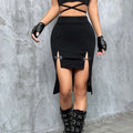 Women's Gothic Style Split Metal Buckle Front Short Back Long Skirt