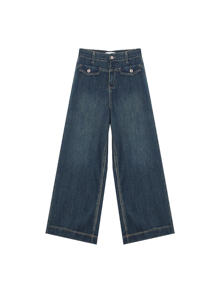 Women's High Waist Slimming Retro Faux Pocket Jeans