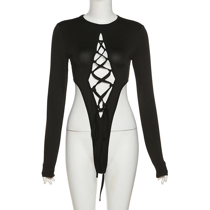 Women's Long Sleeve Round Neck Slim Fit Jumpsuit