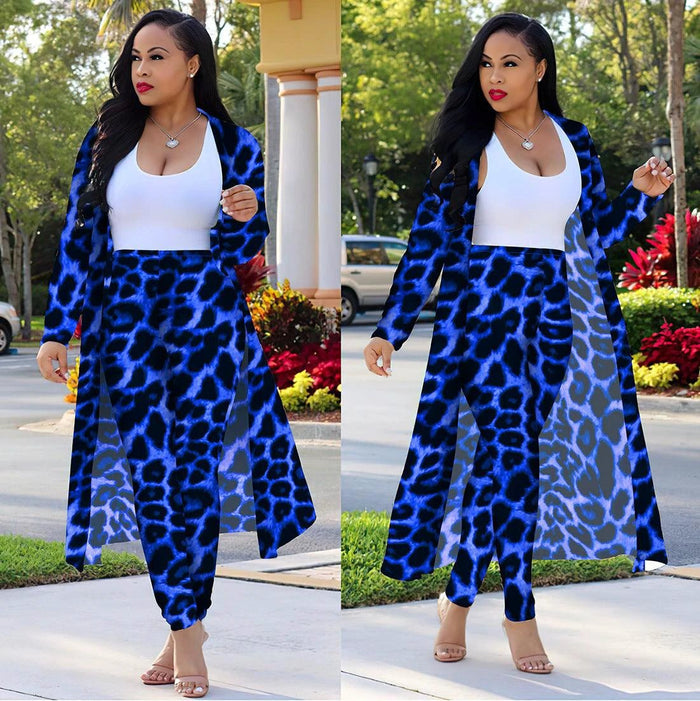 Women's long-sleeved leopard print suitcoat by MANDOTOS, stylish tailored blazer with bold animal print fabric.