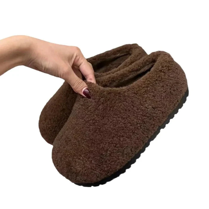 Women's retro fleece-lined platform shoes by MANDOTOS, featuring a chunky sole and vintage-inspired design for stylish comfort.